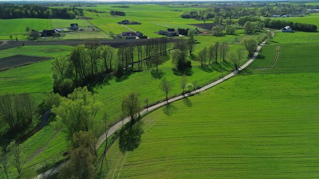 Aerial View of Rural Farmland and Country Road &ndash; 4K ProRes