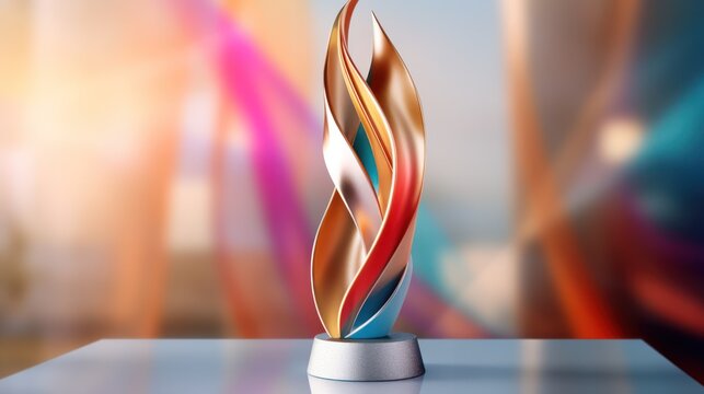 An elegant contemporary trophy designed to honor innovation and outstanding achievement in a professional setting.