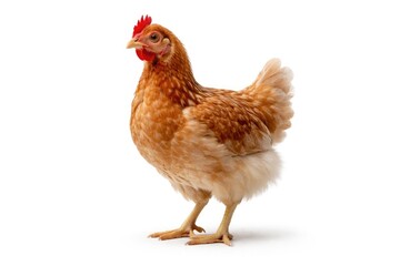 Fototapeta premium Young hen of Caucasian origin displayed solo against a white backdrop