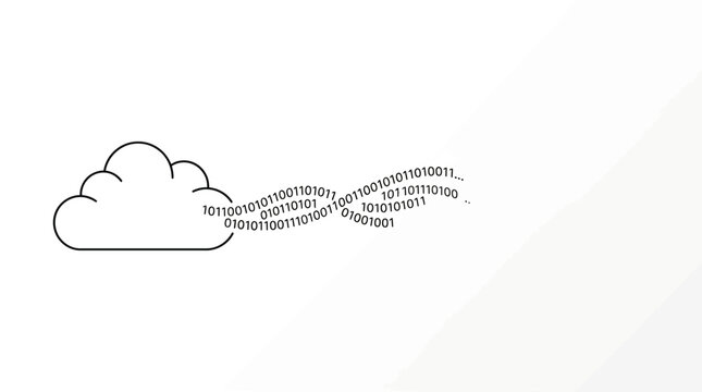 Abstract illustration of cloud computing and binary data stream.