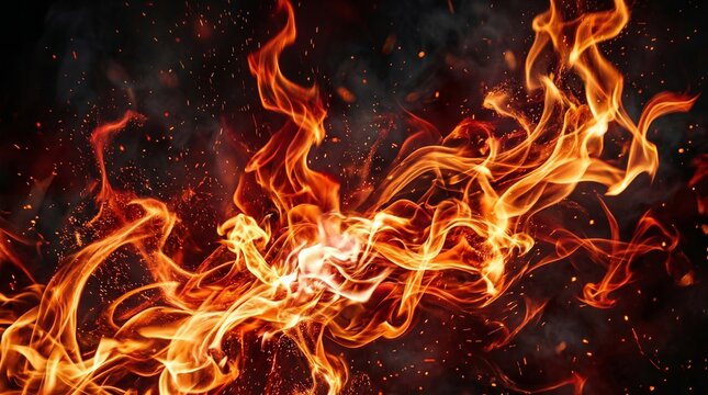 Vibrant orange and yellow flames burning.