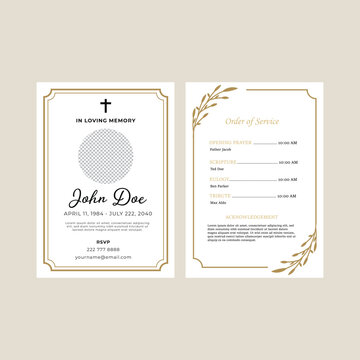 Elegant Gold Border Funeral Program and Order of Service Template