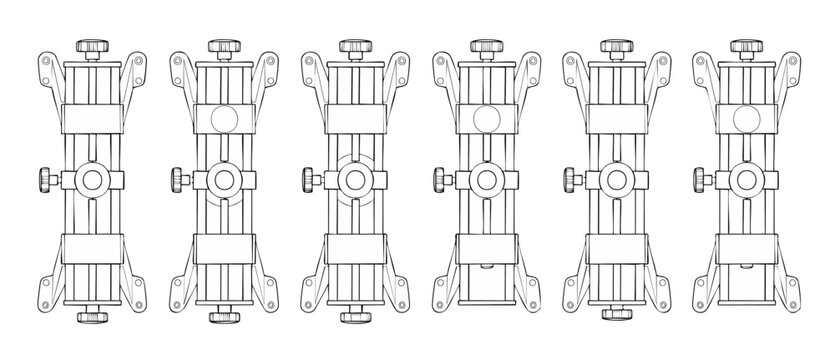 Macro Photography Rail Slider Set, Precision Camera Focus Rails for Close-up Photography, Technical Engineering Schematics, Industrial Design Vector Outline, Black and White Monoline Graphic Elements