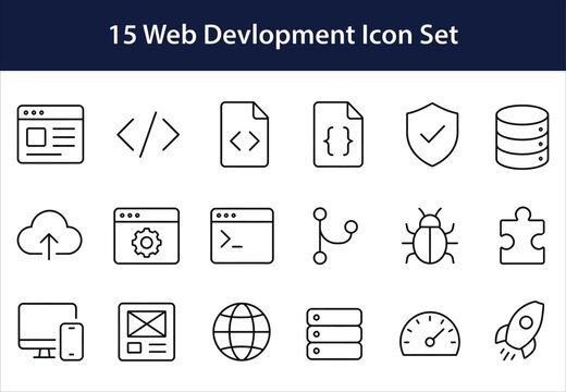 Web development coding programming outline icon set
