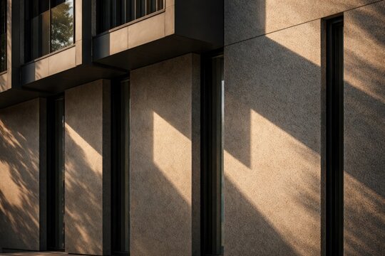 modern facade shadow play with sunlight and textured wall for posters and stationary