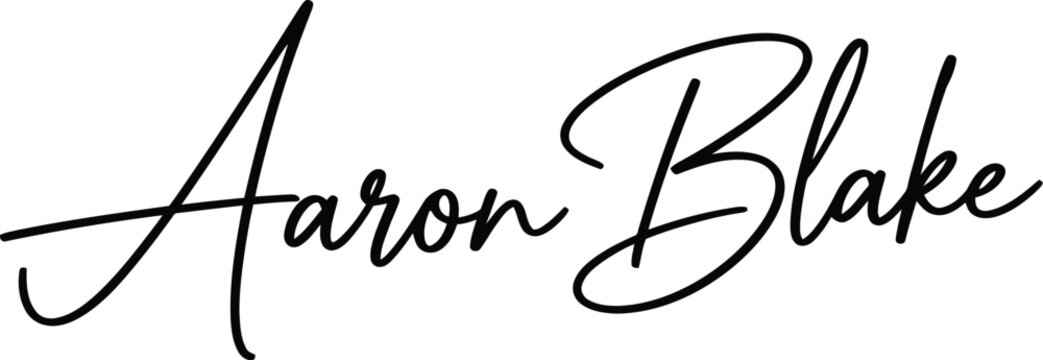 elegant cursive signature of aaron blake on white background for branding