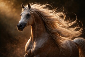 Naklejka premium Artistic depiction of a sleek Arabian horse with flowing mane