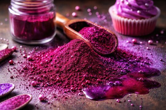Red purple water soluble dye powder ideal for enhancing sugar art and pastry creations