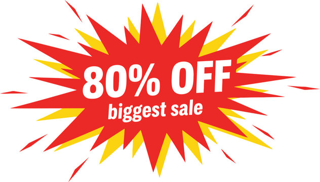 80 percent off biggest sale red burst discount banner with explosive rays for retail marketing
