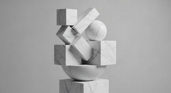 Abstract Sculpture of Balanced Geometric Shapes in Marble.