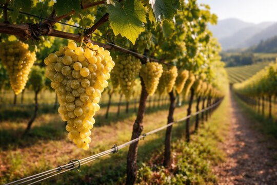 Cultivated white wine grape using Guyot method in northern Italy