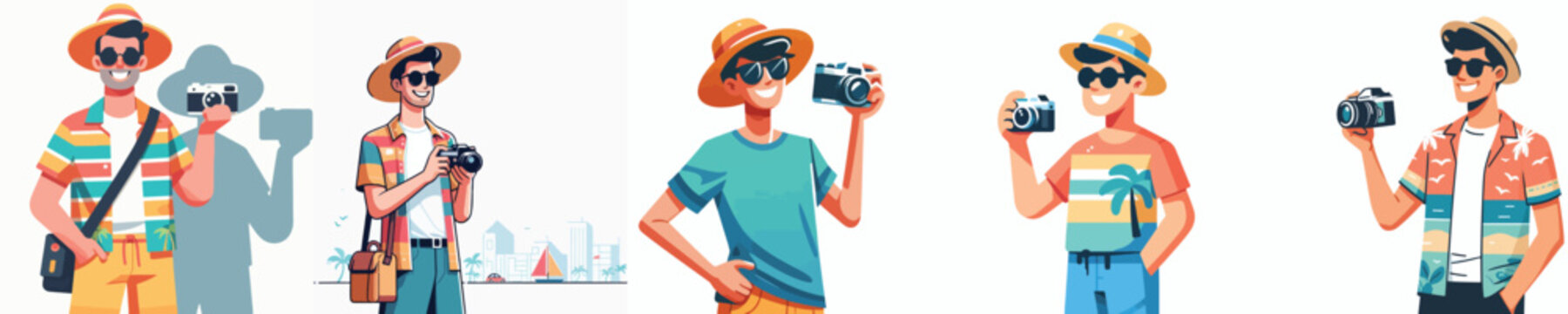 half body vector happy man holding camera in summer costume