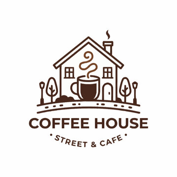A cozy house icon with a coffee shop on a busy street