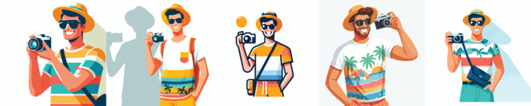 half body vector happy man holding camera in summer costume