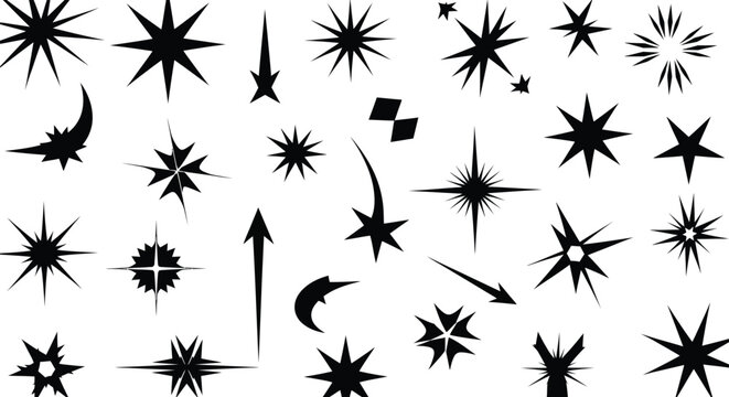 Black abstract starburst and comet icons set Vector