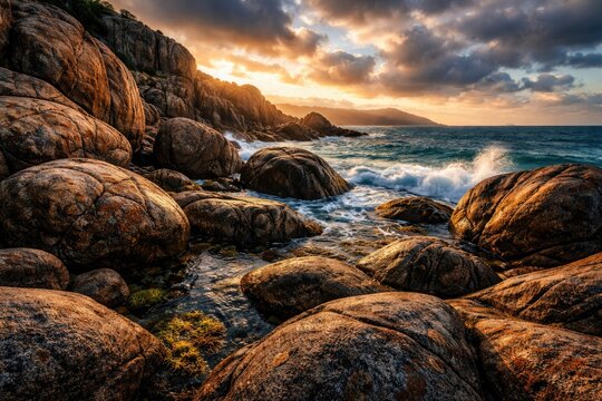 Remarkable shoreline rocks illustrating earths natural beauty in vivid detail