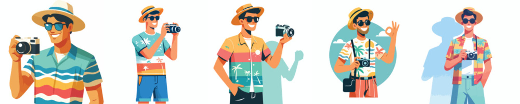 half body vector happy man holding camera in summer costume