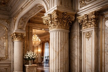 Obraz premium Sophisticated marble interior with ornate gypsum column pommels and pilaster capitals