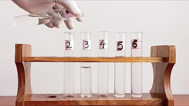 Beautiful Purple Chemical Reaction Occurring Inside A Test Tube On A Rack During A DPD Residual Chlorine Water Test