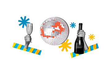 Composite trend artwork image photo collage of dance moving obsolete party discoball...