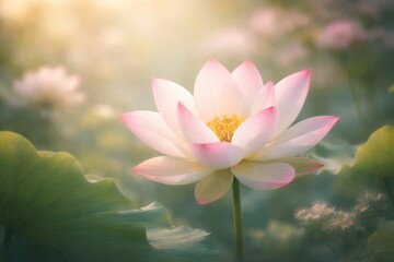 Obraz premium pastel toned delicate lotus blossom surrounded by a gentle blurred natural background