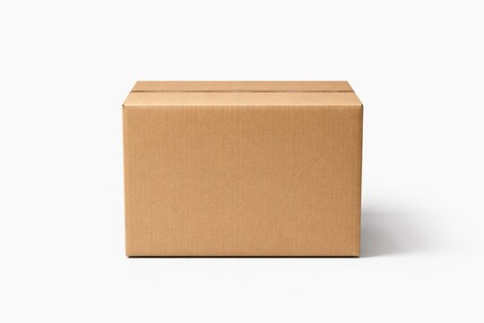 Single cardboard container captured from front with a stark white backdrop