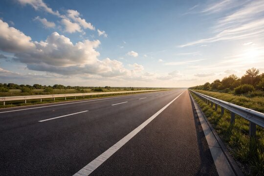 Lateral view of an unoccupied highway under open sky