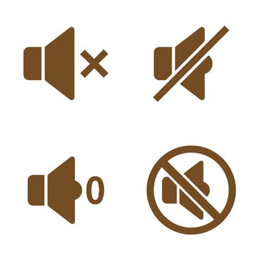 Volume control icons: muted speaker low volume zero no sound