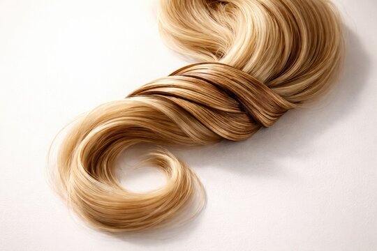 Fashion accessory inspired blonde hair curl with wood like texture on white surface