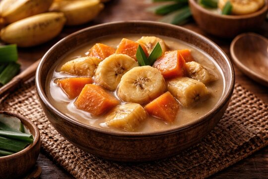 Sweet and comforting kolak dessert made with tropical bananas and sweet potatoes