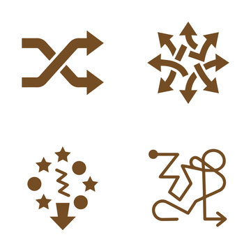 Four icons representing randomness confusion direction with direction, confusion
