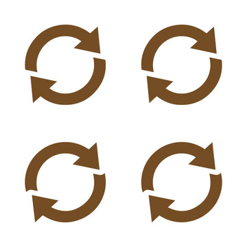 Four brown circular arrow repeat icons on white background with clockwise