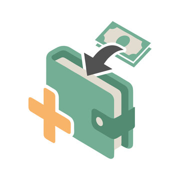Wallet top up and cash deposit isometric icon vector illustration