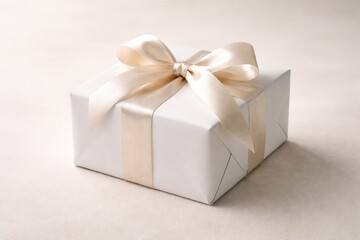 Obraz premium White wrapped box displayed on subtle plain surface