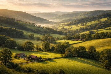 Fototapeta premium Beautiful countryside featuring undulating hills and serene valleys