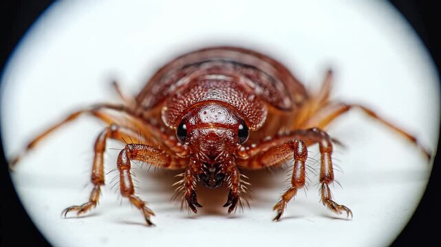 Extreme Macro Shot of a Brown Bed Bug Insect on a White Background.