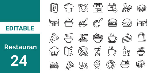 Containing menu, food, drink, wine, cooking, eating, coffee, salad, breakfast, dinner, pizza,Restaurant icon