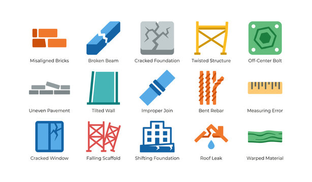 Building defect and structural damage icons displayed in grid layout