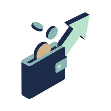 Wallet withdrawal and cash payout isometric icon vector illustration