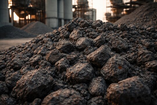 Pile of clinker stones captured close at a cement factory outdoor area