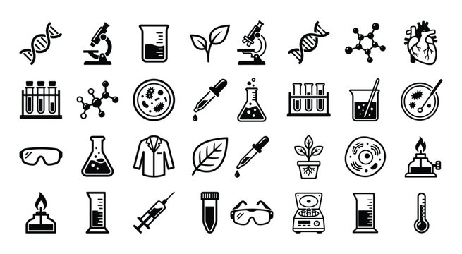 Set of hand drawn science icons and laboratory equipment sketches