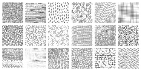 Naklejka na ściany i meble Crosshatch textures featuring hand-drawn line work and doodle pattern vector illustration set. Pencil texture backgrounds with diagonal hatching strokes. Ideal for doodle designs crosshatch graphics.