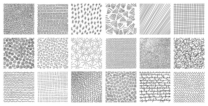 Crosshatch textures featuring hand-drawn line work and doodle pattern vector illustration set. Pencil texture backgrounds with diagonal hatching strokes. Ideal for doodle designs crosshatch graphics.