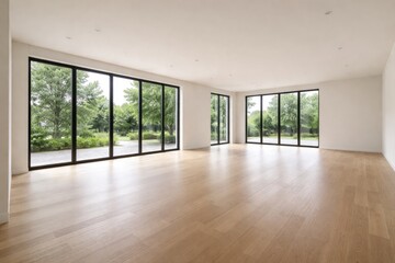 Fototapeta premium Minimalist empty living area showcasing window panels