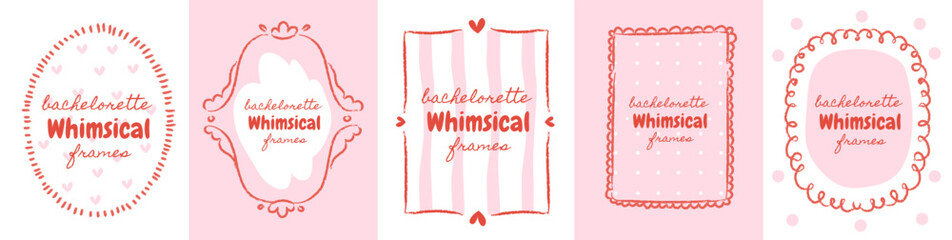 Naklejka premium Whimsical coquette frame set with bows, ribbons, and lace ornaments. Perfect for wedding invitations, Valentine cards, and feminine design projects.