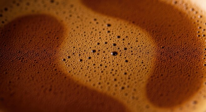 Close-up macro shot of fresh, foamy coffee with bubbles and texture.