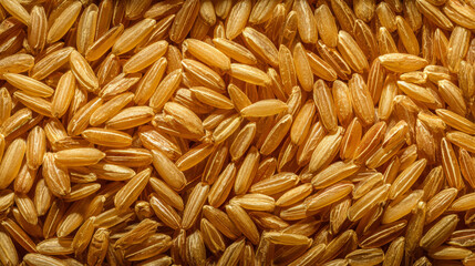 Obraz premium Stylized macro close-up of brown rice grains layered densely, pattern-focused composition, even studio lighting, high contrast texture clarity composition for branding