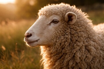 Obraz premium Sheep's profile captured with soft sunlight on wool