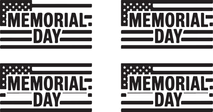 Collection of four patriotic memorial day word art designs incorporating stars and horizontal flag stripes