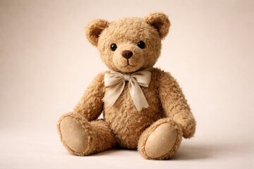 Fototapeta premium Old fashioned stuffed teddy bear displayed on a clean solid backdrop